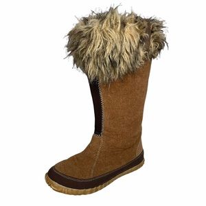 Sorel Cozy Joan Tall Felt Boots Faux Fur Top Size 6 Winter Liner Boot Womens